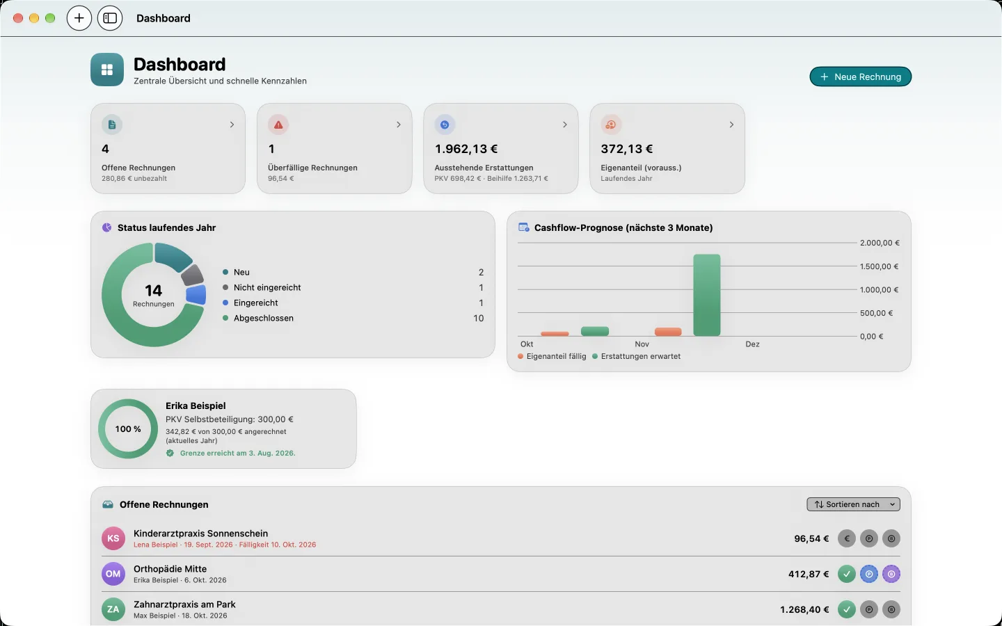 Dashboard der Mac-App