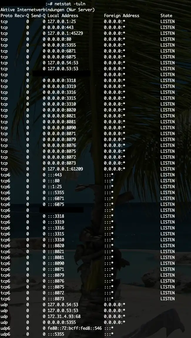 Show used ports in Linux with netstat -tuln - TCP and UDP listening ports