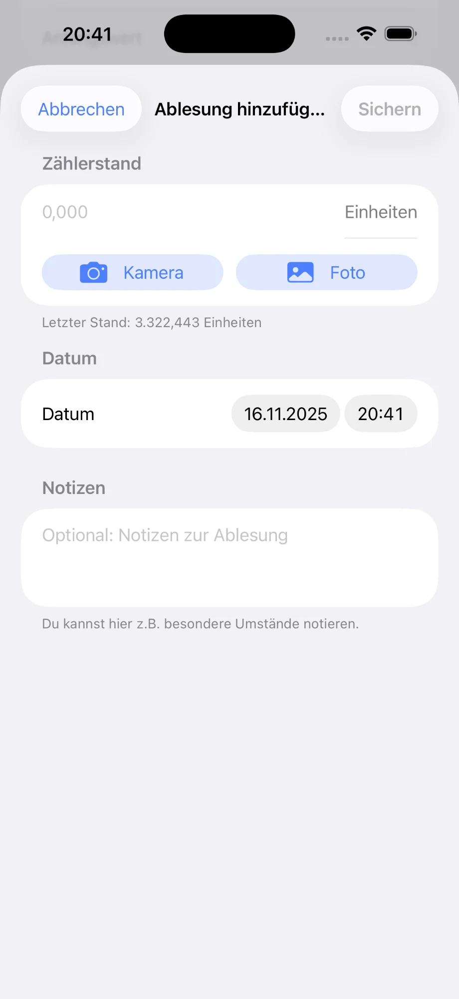 Ablesung hinzufügen