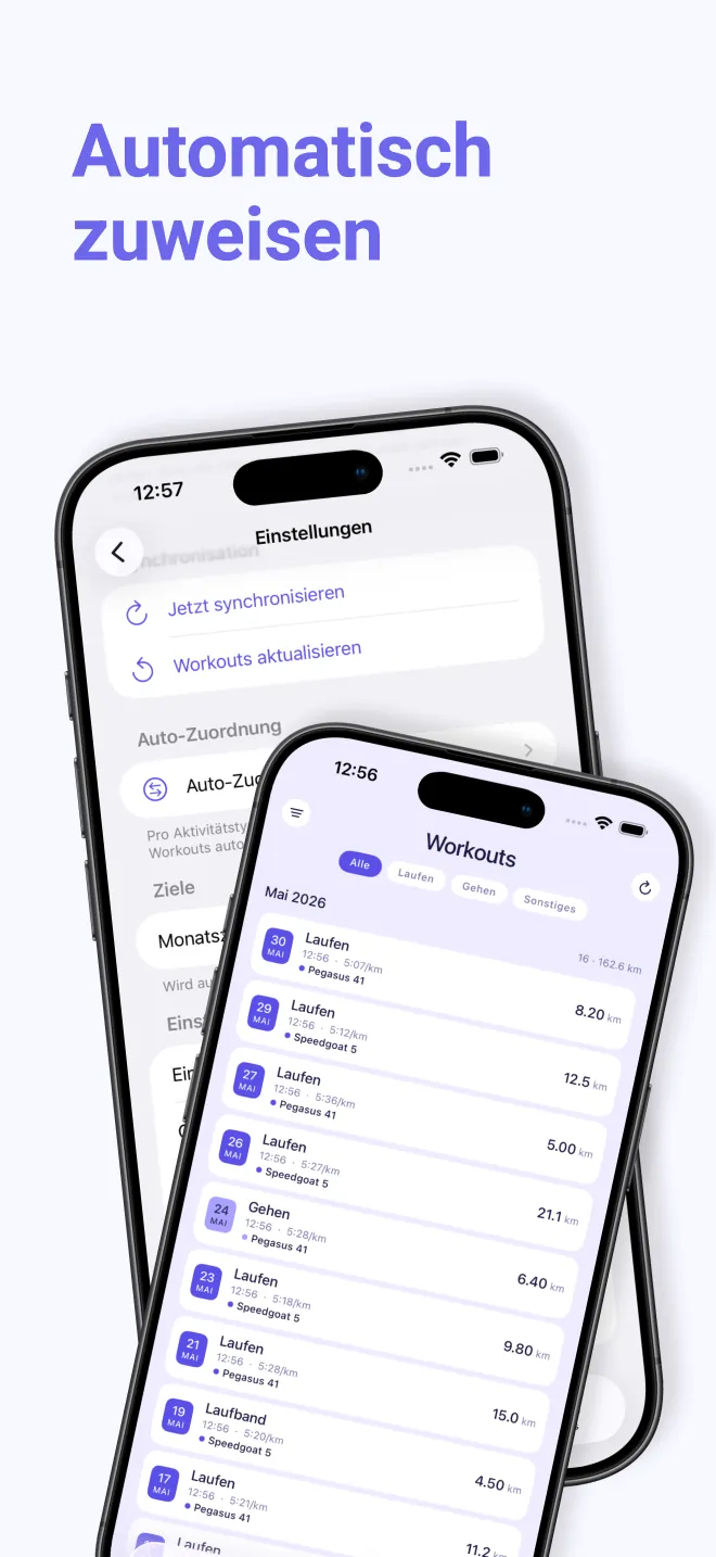 Workouts, automatisch dem Schuh zugeordnet